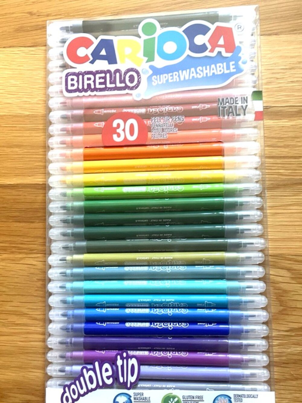 Carioca Birello Markers 30 Multicolor Double Tips Washable Pens Made in Italy